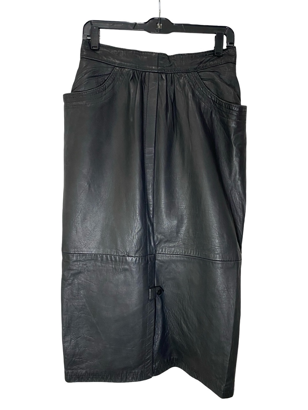 Vintage Forma High-Waisted genuine Leather black‎ Midi Skirt made in England